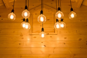 electric light bulb under the wood ceilingelectric light